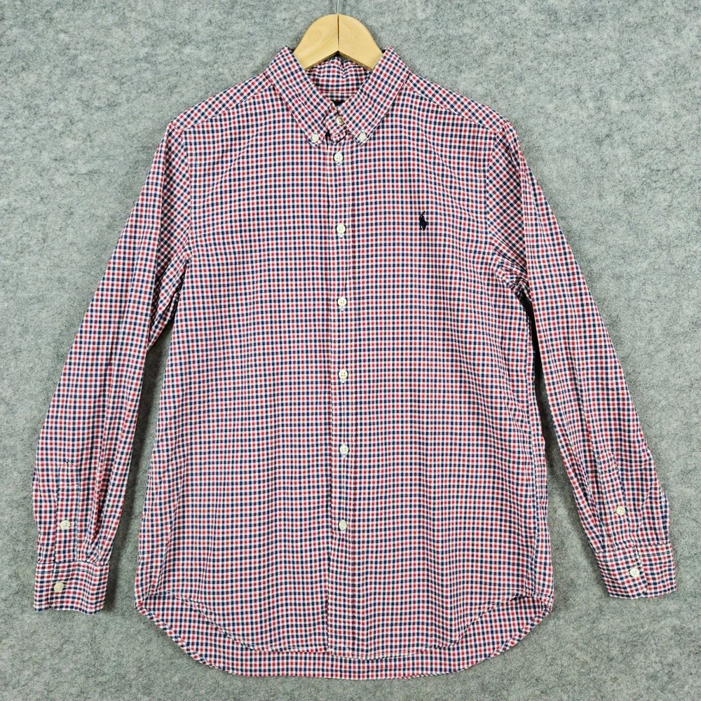 Ralph Lauren Boys Gingham Button Down Shirt‎ Red Blue White Plaid Size XL 18-20